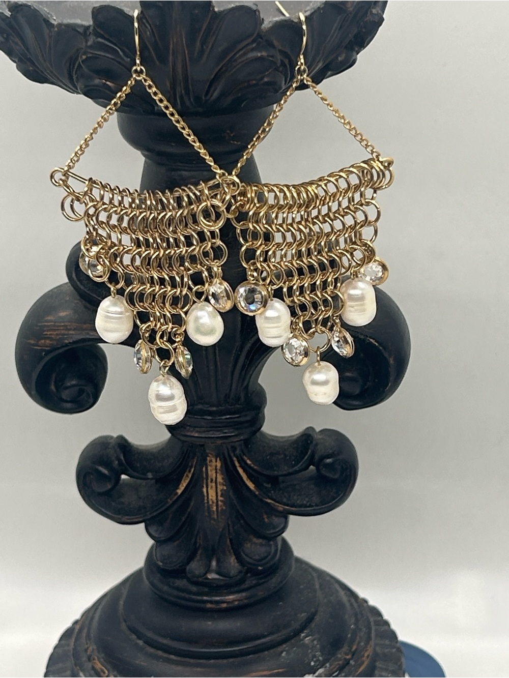 Gold-Tone Freshwater Pearl & Crystal Chain Fringe Drop Earrings